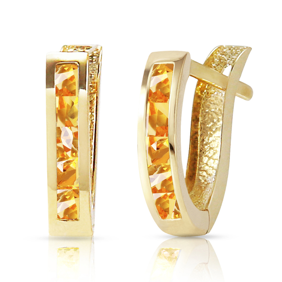 14K. SOLID GOLD OVAL HUGGIE EARRING WITH CITRINES (Yellow Gold) - Picture 2 of 3